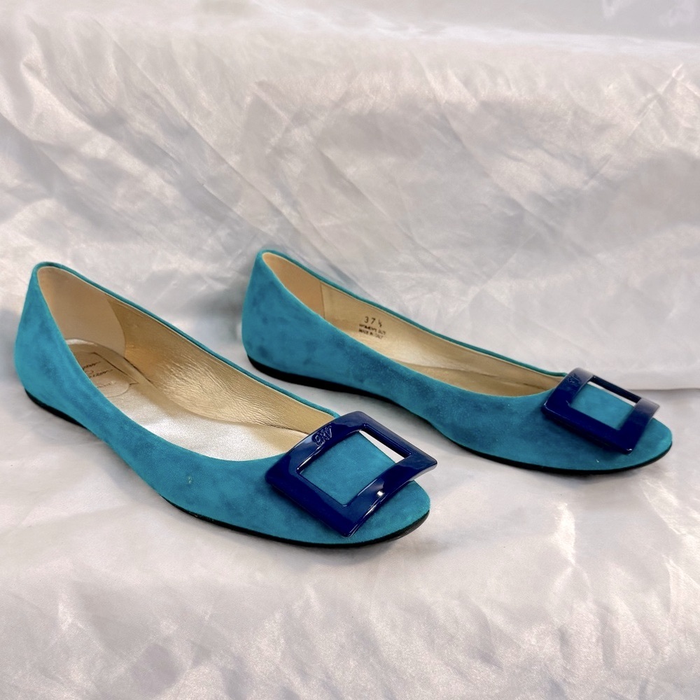 Roger Vivier Blue Suede Vivier Ballet Flats